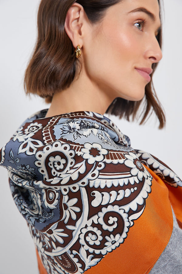 Orange Filigree Medium Silk Scarf