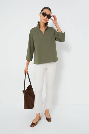Olive Green Margot Stand Collar Blouse