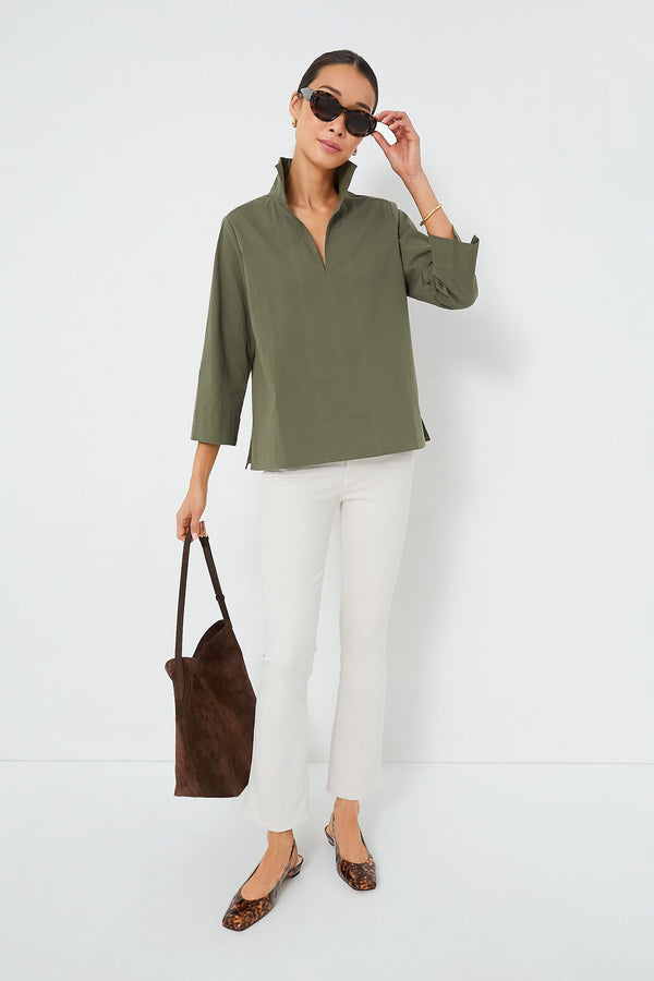 Olive Green Margot Stand Collar Blouse