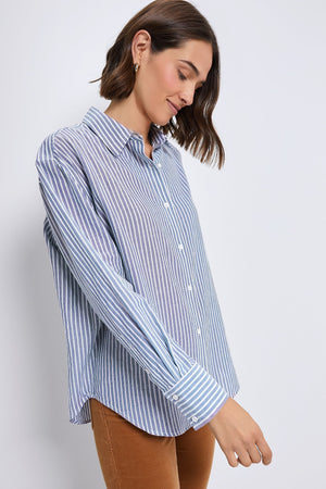 Washed Blue Pointelle Stripe Nadine Boyfriend Button Down
