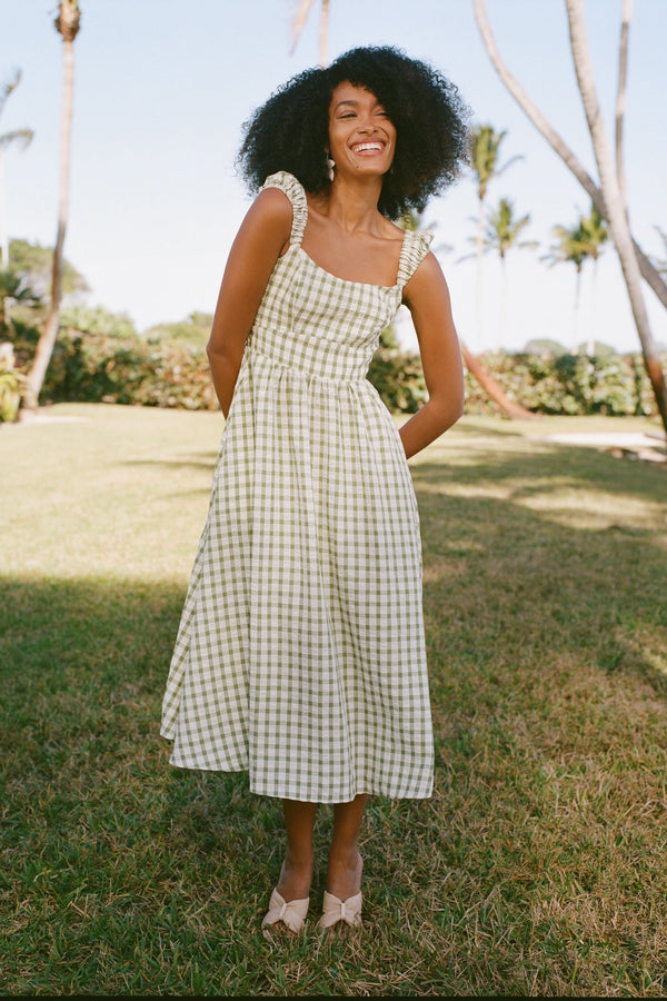 Sage Gingham Seersucker Amy Dress