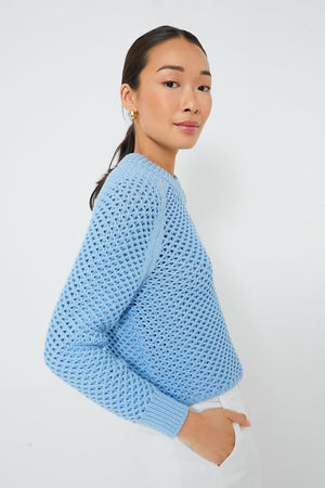 Corsica Blue Crochet Knit Annette Sweater