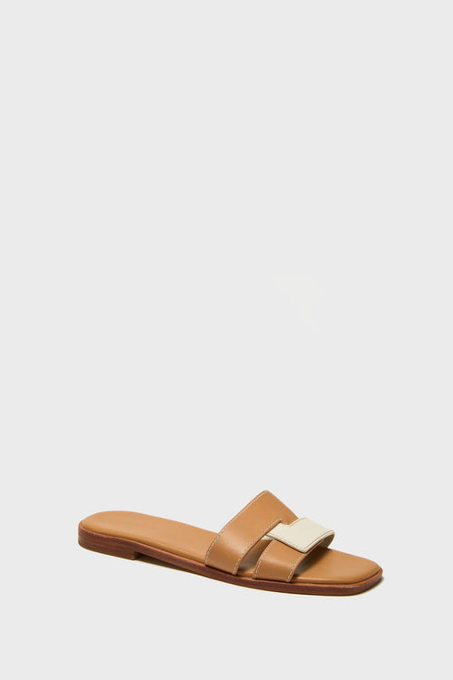 Cognac and White Leather Muse Sandals