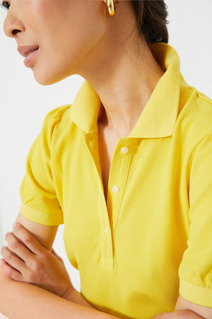 Yellow Pique Puff Sleeve Peggy Polo