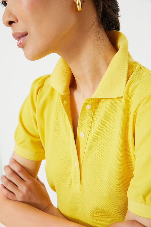 Yellow Pique Puff Sleeve Peggy Polo