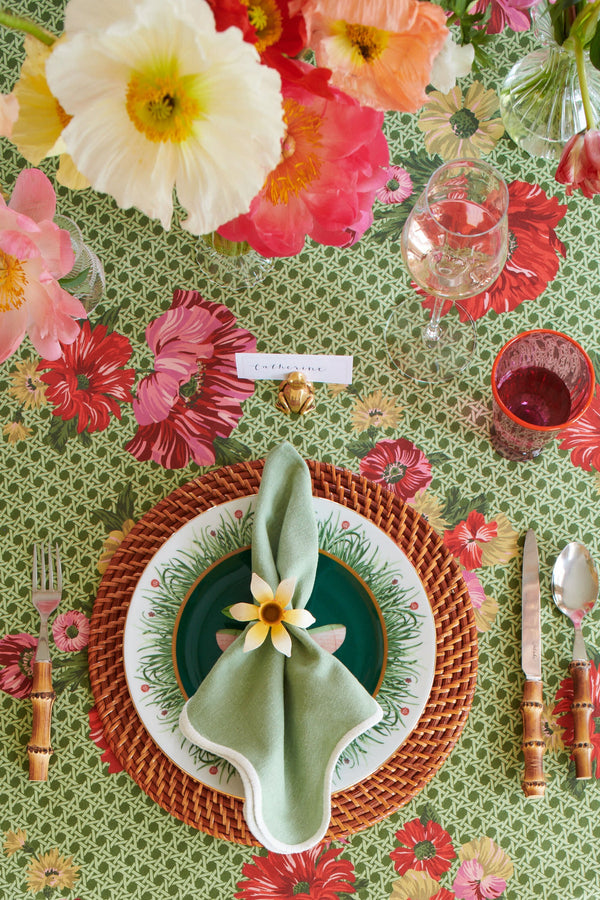 Sage and White Cotton Slub Scalloped Napkins Set of 4