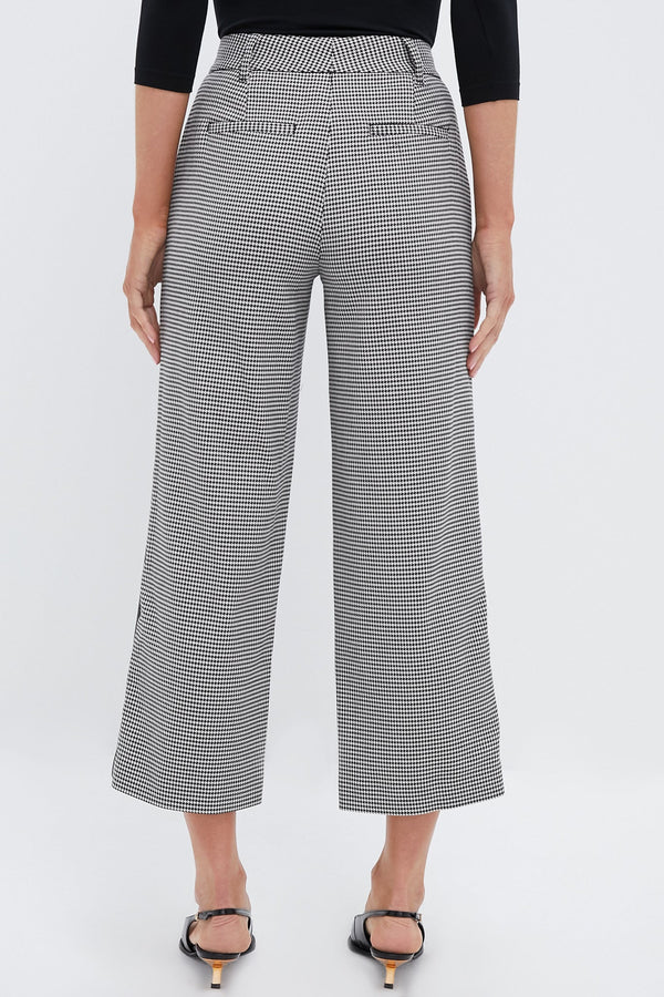 Black and White Check Miki Cropped Button Hem Pants