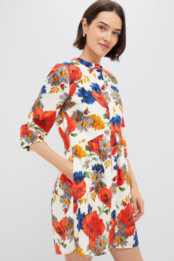 Crimson Poppy Cotton Linen Royal Shirt Dress