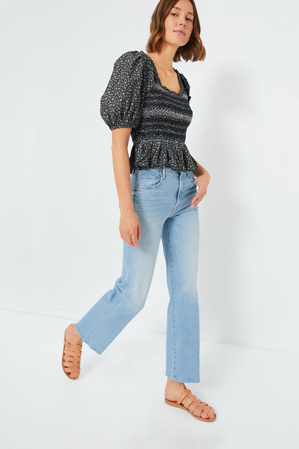 Multi Maia Floral Print Puff Sleeve Smocked Top