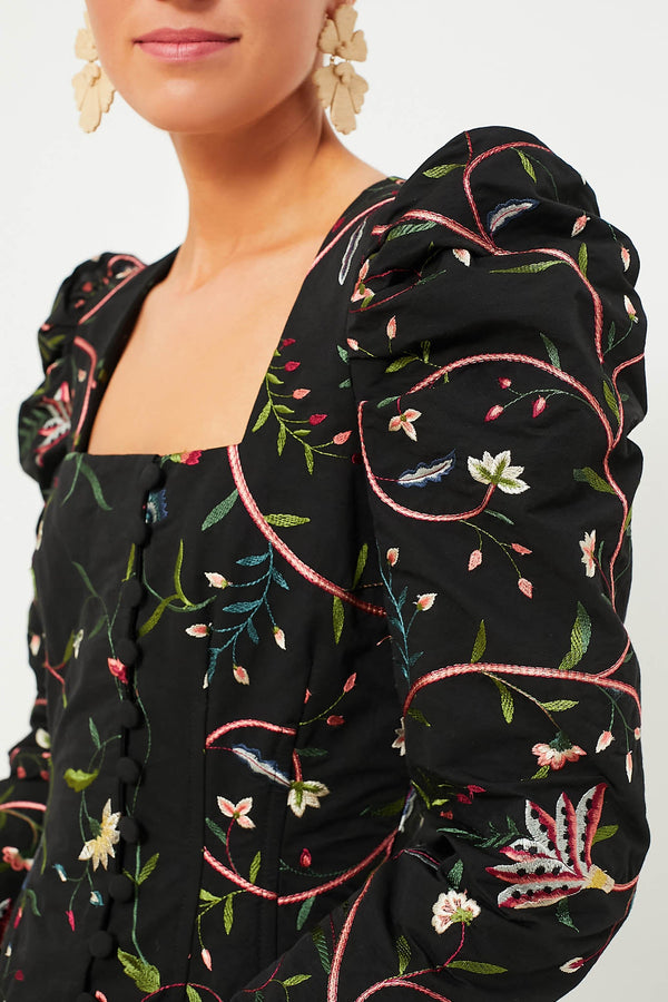 Black Embroidered Calla Dress