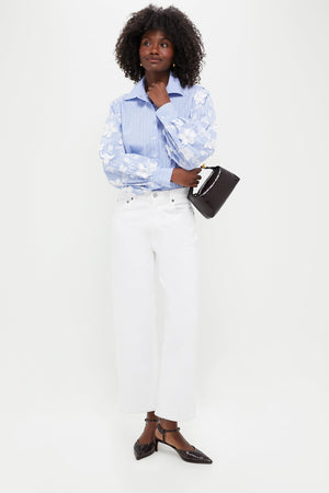 Blue Stripe Embroidery Carolina Button Down