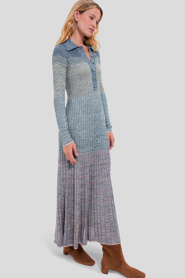 Teal Multi Mouline Polo Midi
