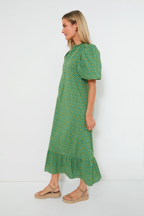 Green Diamond Floral Mimi Midi Dress
