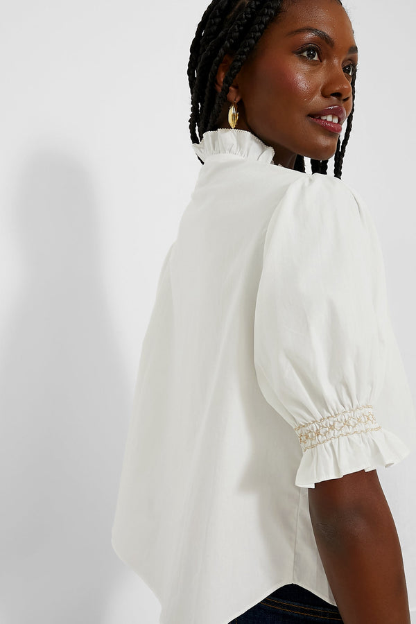 White Elisa Smocked Blouse