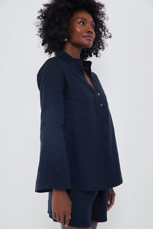 Navy Linen Eleuthera Popover