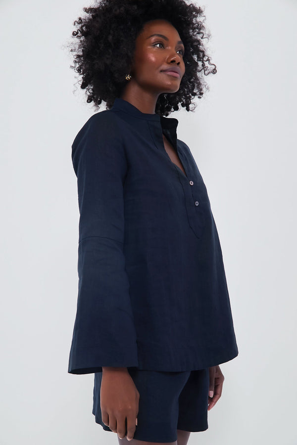 Navy Linen Eleuthera Popover
