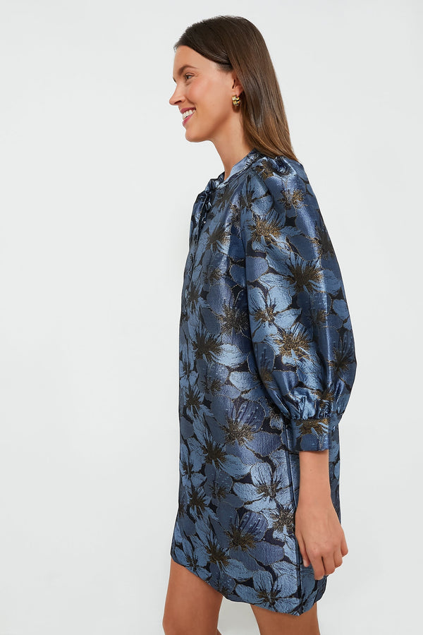 Blue Blossom Jacquard Samantha Dress