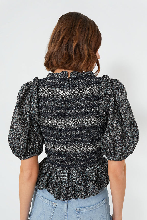 Multi Maia Floral Print Puff Sleeve Smocked Top