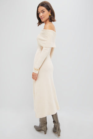 Oatmeal Off the Shoulder Maxi Dress