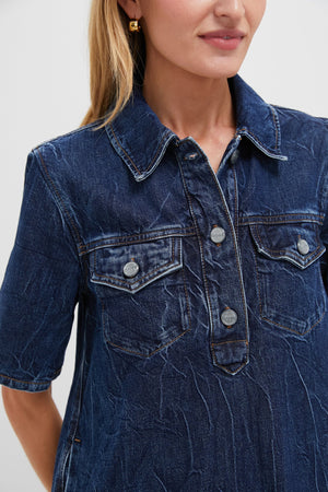 Mid Blue Stone Crinkled Future Denim Mini Dress