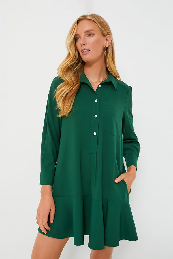 Hunter Green Crepe Callahan Dress