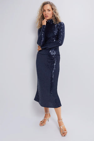 Deep Navy Sequin A-Line Skirt