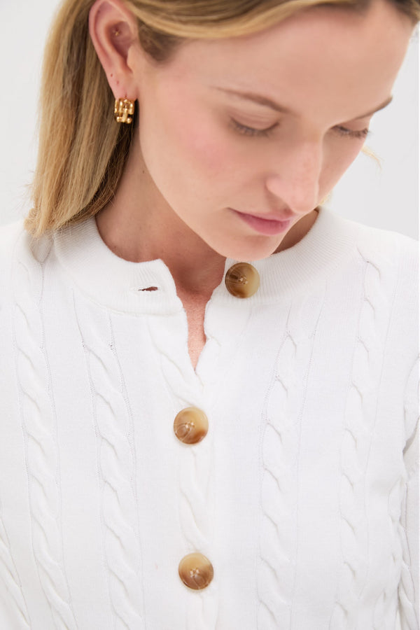 Ivory Cotton Cable Knit Kit Cardigan