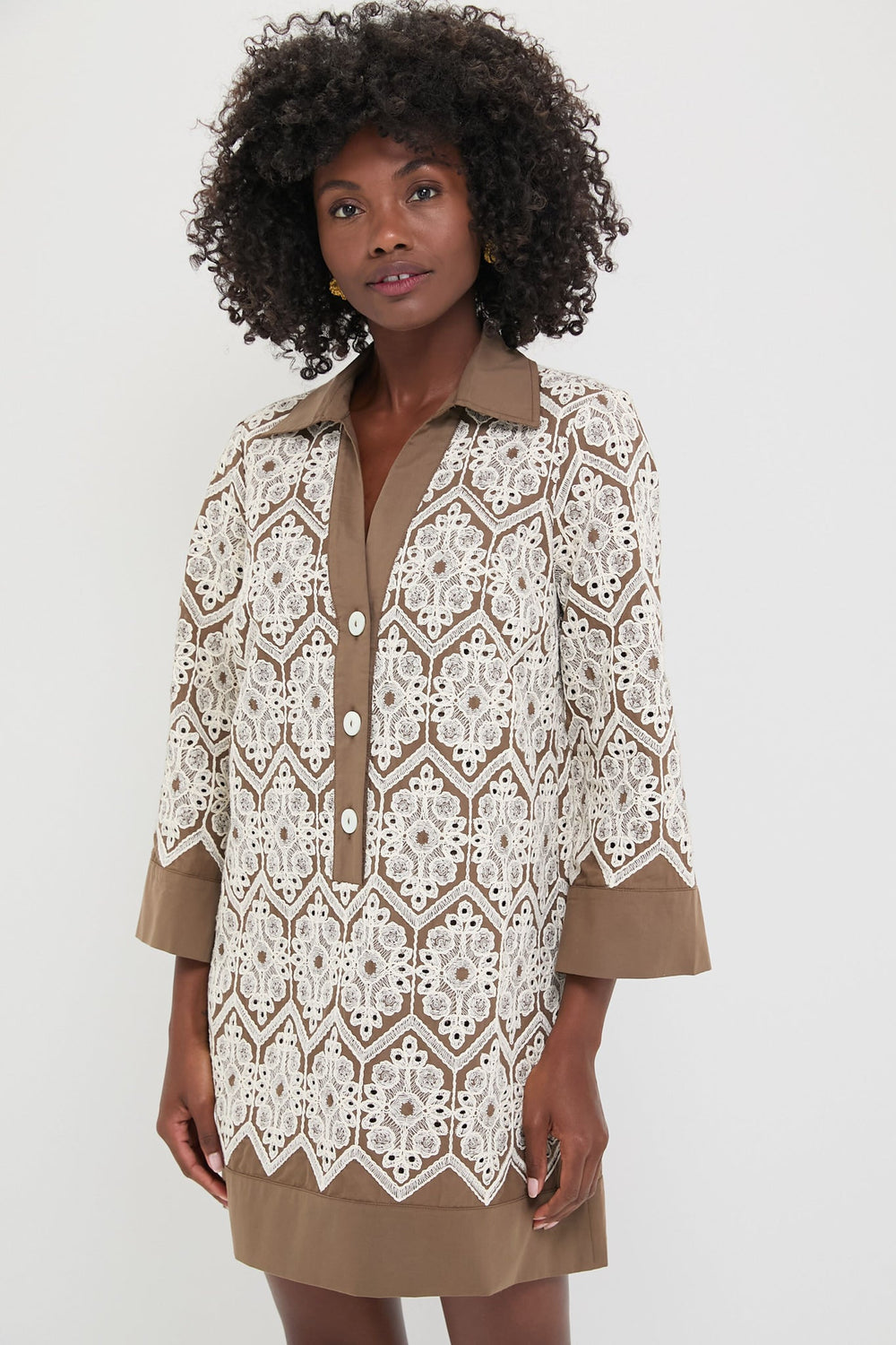 Mocha Mousse Lace Collier Dress