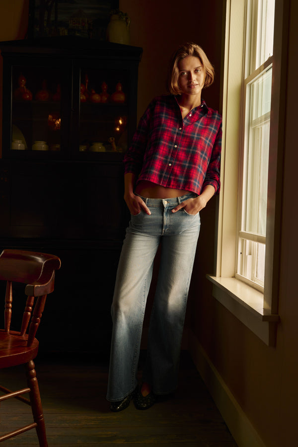 Red Plaid Flannel Cropped Jasper Button Down