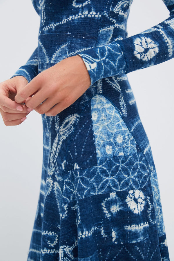 Indigo Shabori Patchwork Rowie Long Sleeve Day Dress