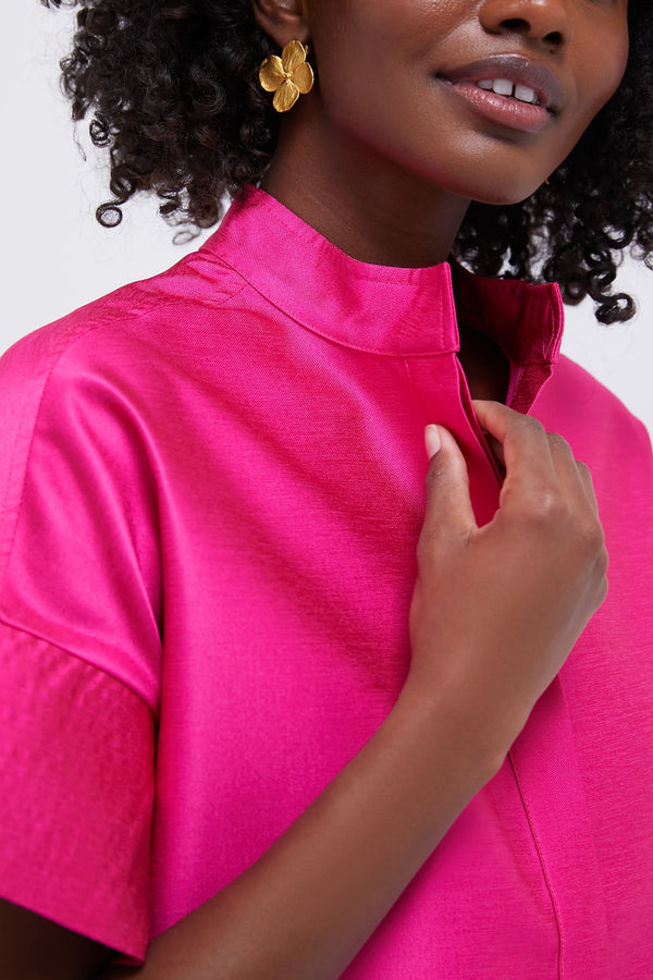 Hot Pink Dupioni Trapunto Stitch Sofia Shirt
