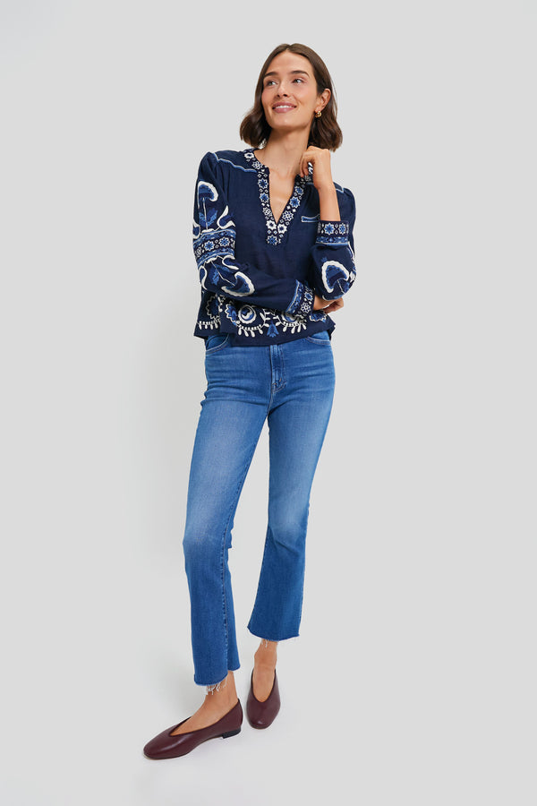 Navy Inga Embroidery Longsleeve Top