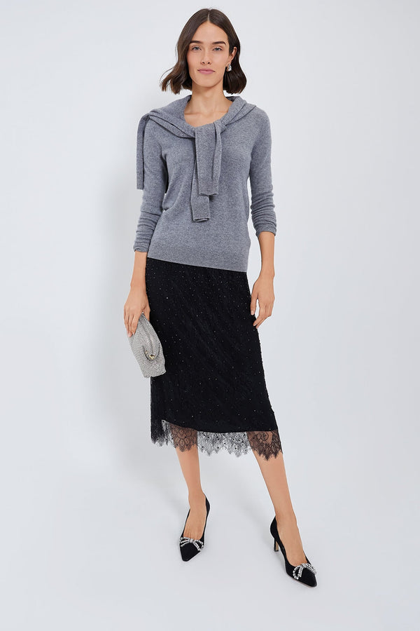 Black Seraphina Stoned Lace Skirt