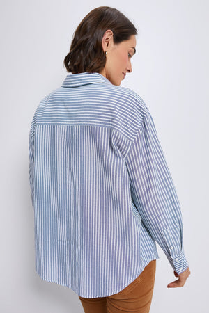 Washed Blue Pointelle Stripe Nadine Boyfriend Button Down