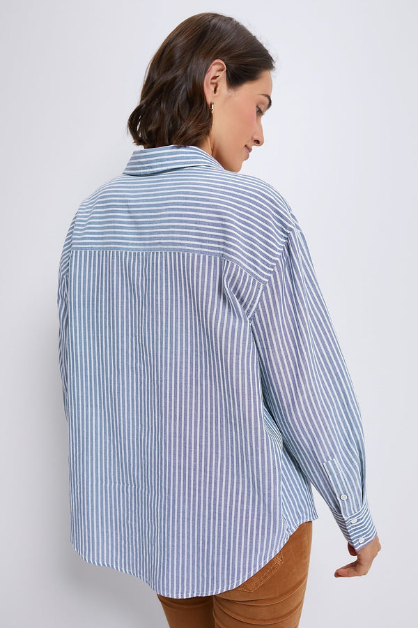 Washed Blue Pointelle Stripe Nadine Boyfriend Button Down