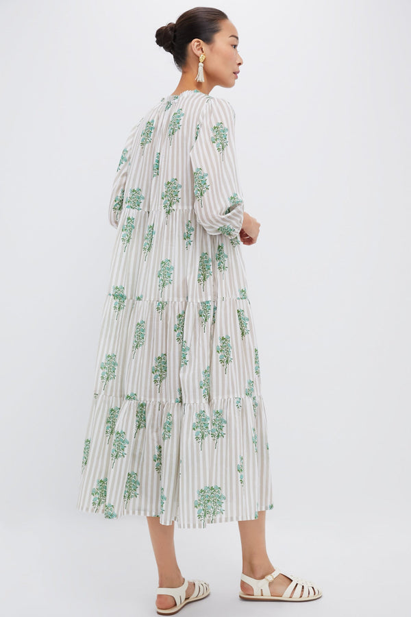 Sand Striped Bouquet Long Sleeve Salty Paloma Caftan