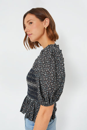 Multi Maia Floral Print Puff Sleeve Smocked Top