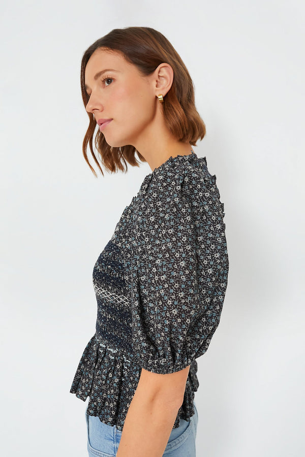 Multi Maia Floral Print Puff Sleeve Smocked Top