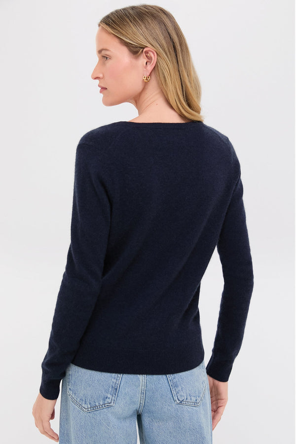 Navy Cashmere V-Neck Sweater