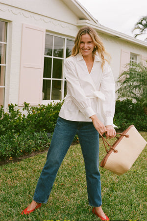 White Tie Front Bow Bea Blouse