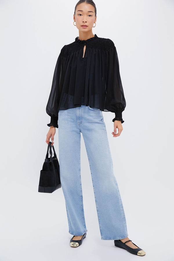 Black Sheer Smocked Rylie Blouse