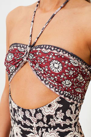 Red Danae Print Halter Neck One Piece