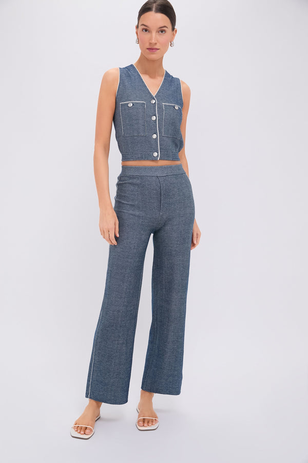 Navy Blue Denim-look Straight-leg Trousers