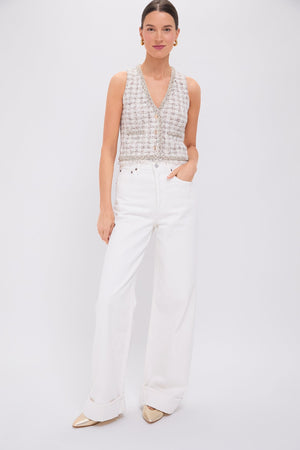 Cafe Au Lait Houndstooth V-neck Vest