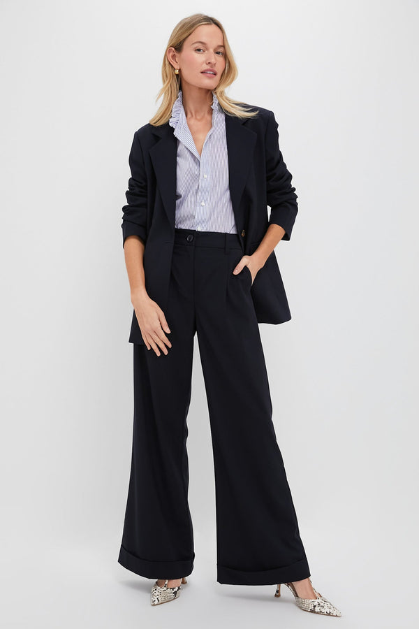Navy Cuffed Wide Leg Watson Trousers