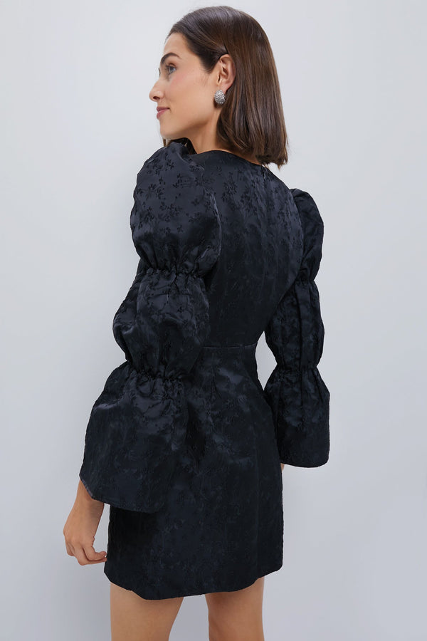 Black Jacquard Puff Sleeve Darcy Mini Dress
