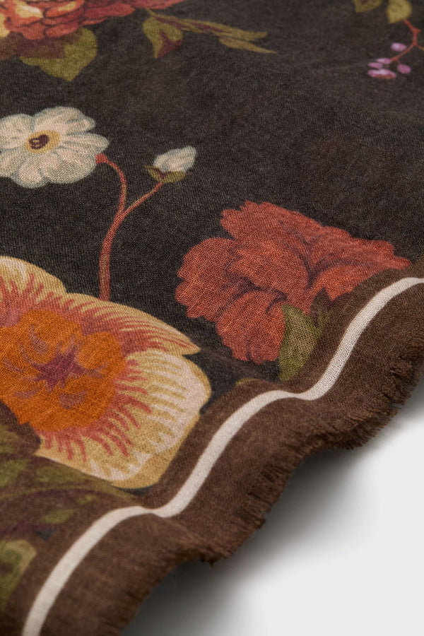 Baroque Floral Silk Cashmere Blend Large Scarf