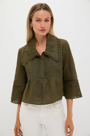 Army Green Linen Jones Blouse