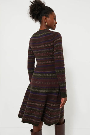 Olive Multi Wool Blended Fair Isle Day Dress