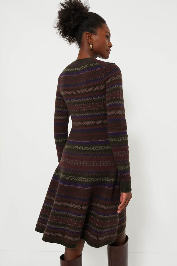Olive Multi Wool Blended Fair Isle Day Dress